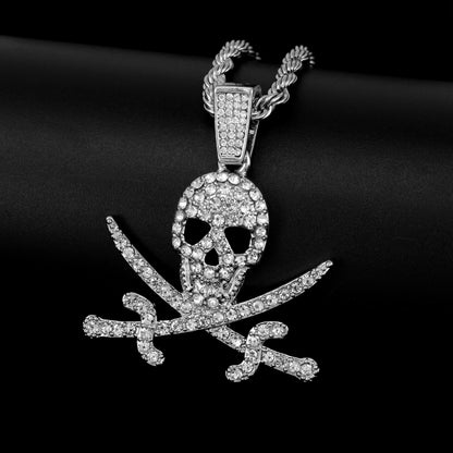 Iced Medium Skull Pendant with 4mm Rope Chain 24" - HC-1778