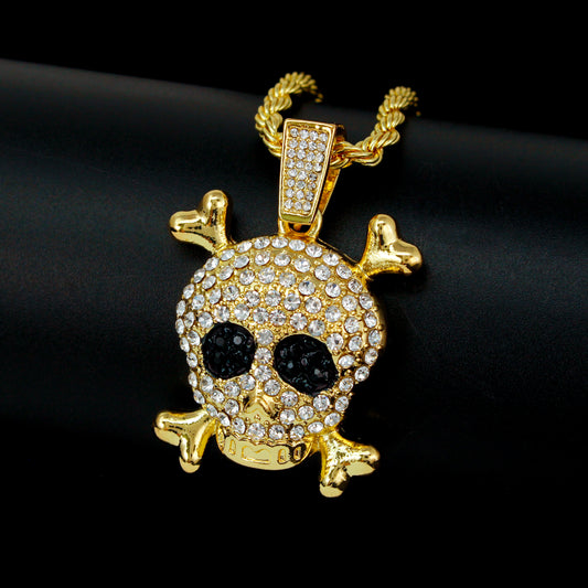 Iced Medium Skull Pendant with 4mm Rope Chain 24" - HC-1785