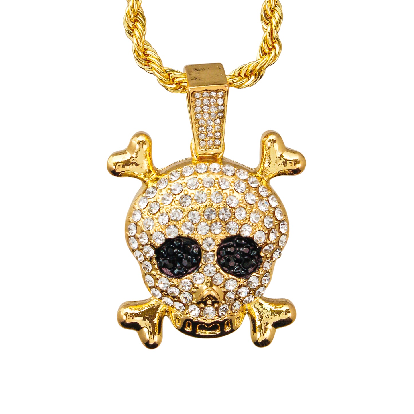 Iced Medium Skull Pendant with 4mm Rope Chain 24" - HC-1785
