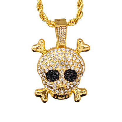 Iced Medium Skull Pendant with 4mm Rope Chain 24" - HC-1785