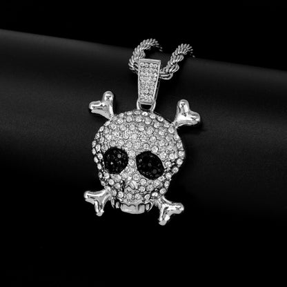 Iced Medium Skull Pendant with 4mm Rope Chain 24" - HC-1785