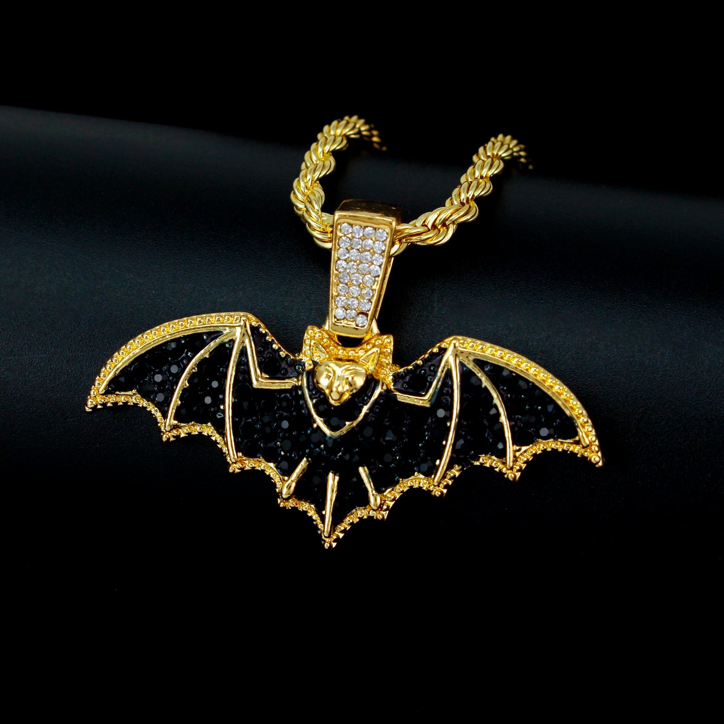 Iced Medium Bat Pendant with 4mm Rope Chain 24" - HC-1780