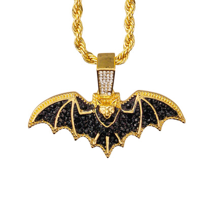 Iced Medium Bat Pendant with 4mm Rope Chain 24" - HC-1780
