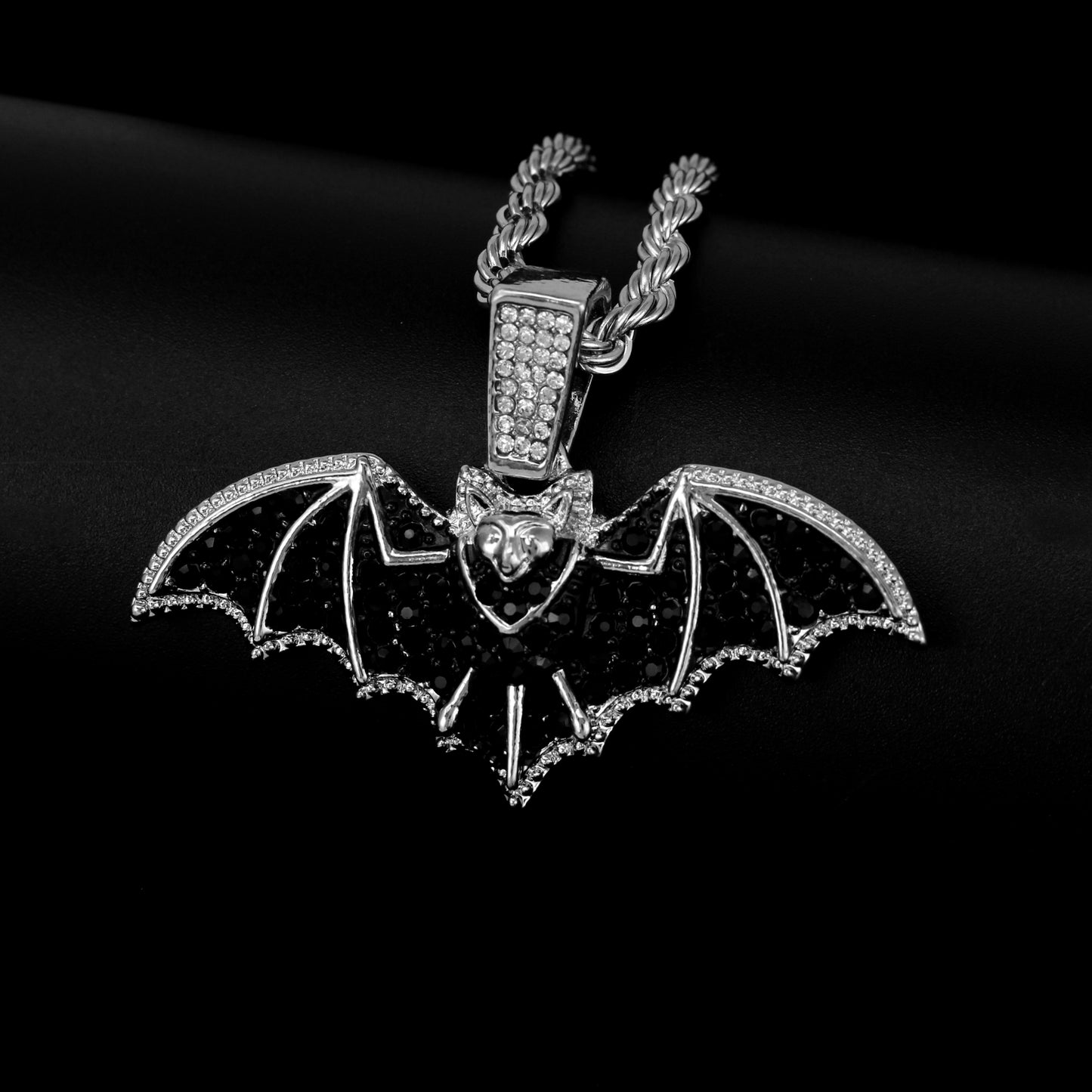 Iced Medium Bat Pendant with 4mm Rope Chain 24" - HC-1780