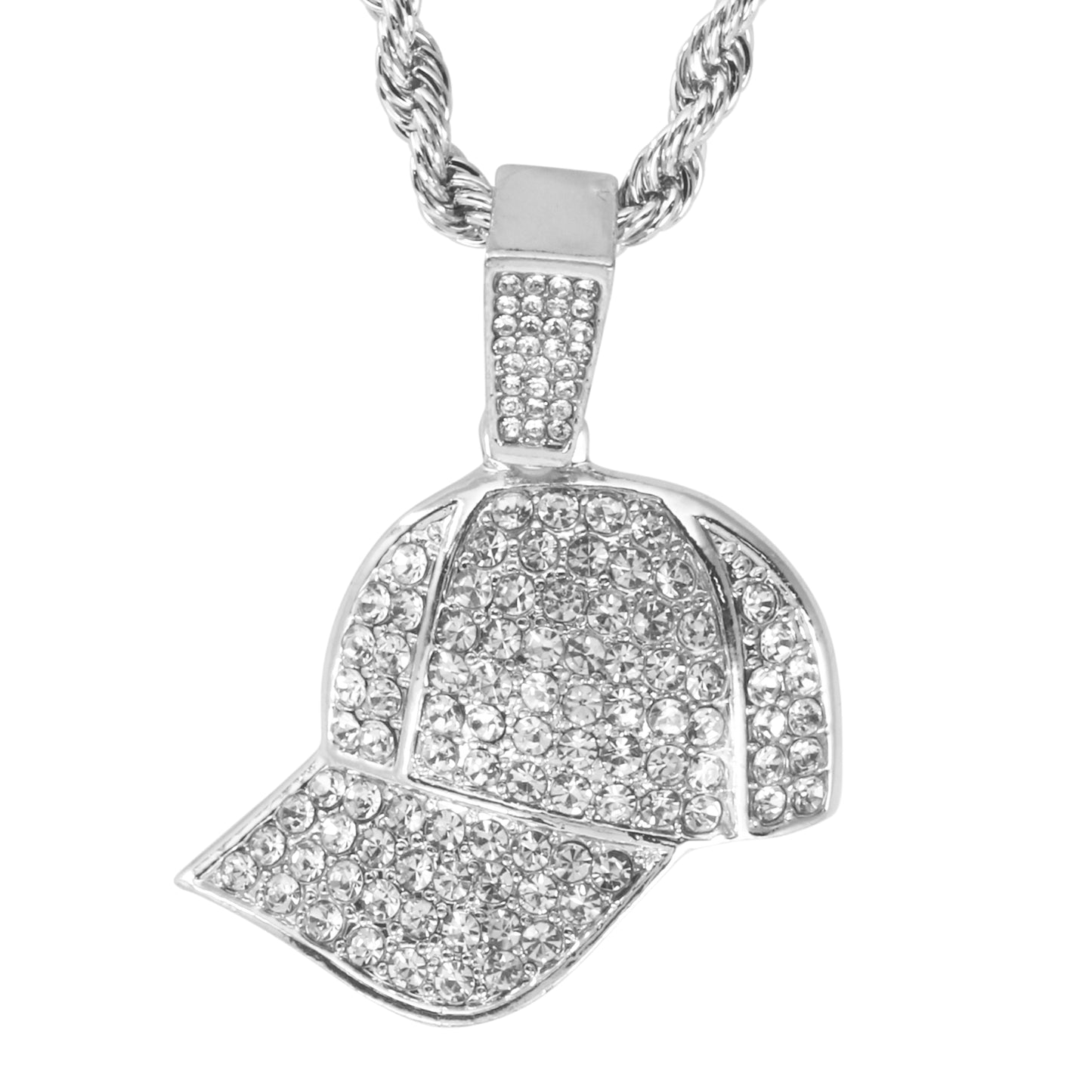 Iced Medium Cap Pendant with 4mm Rope Chain 24" - HC-1784*