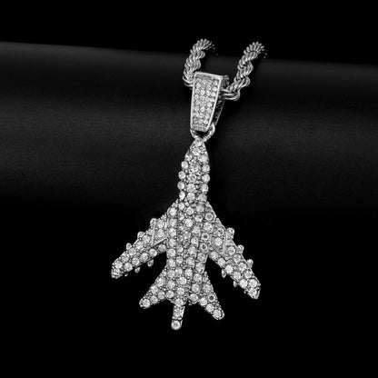 Iced Medium Jet Pendant with 4mm Rope Chain 24" - HC-1783*