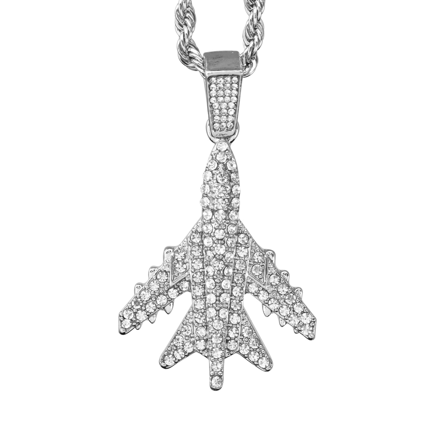 Iced Medium Jet Pendant with 4mm Rope Chain 24" - HC-1783*