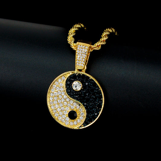 Iced Medium Yin Yang Pendant with 4mm Rope Chain 24" - HC-1781