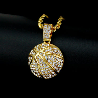 Iced Medium Basketball Pendant with 4mm Rope Chain 24" - HC-1782