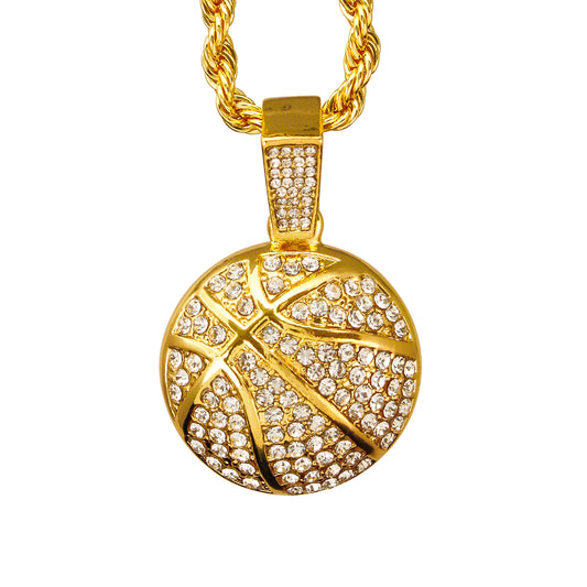 Iced Medium Basketball Pendant with 4mm Rope Chain 24" - HC-1782