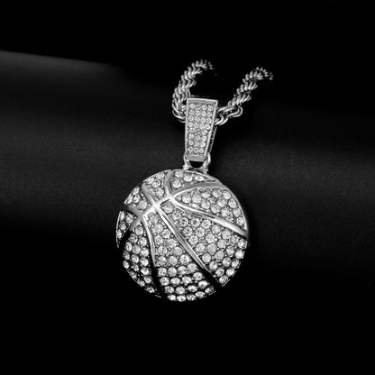 Iced Medium Basketball Pendant with 4mm Rope Chain 24" - HC-1782