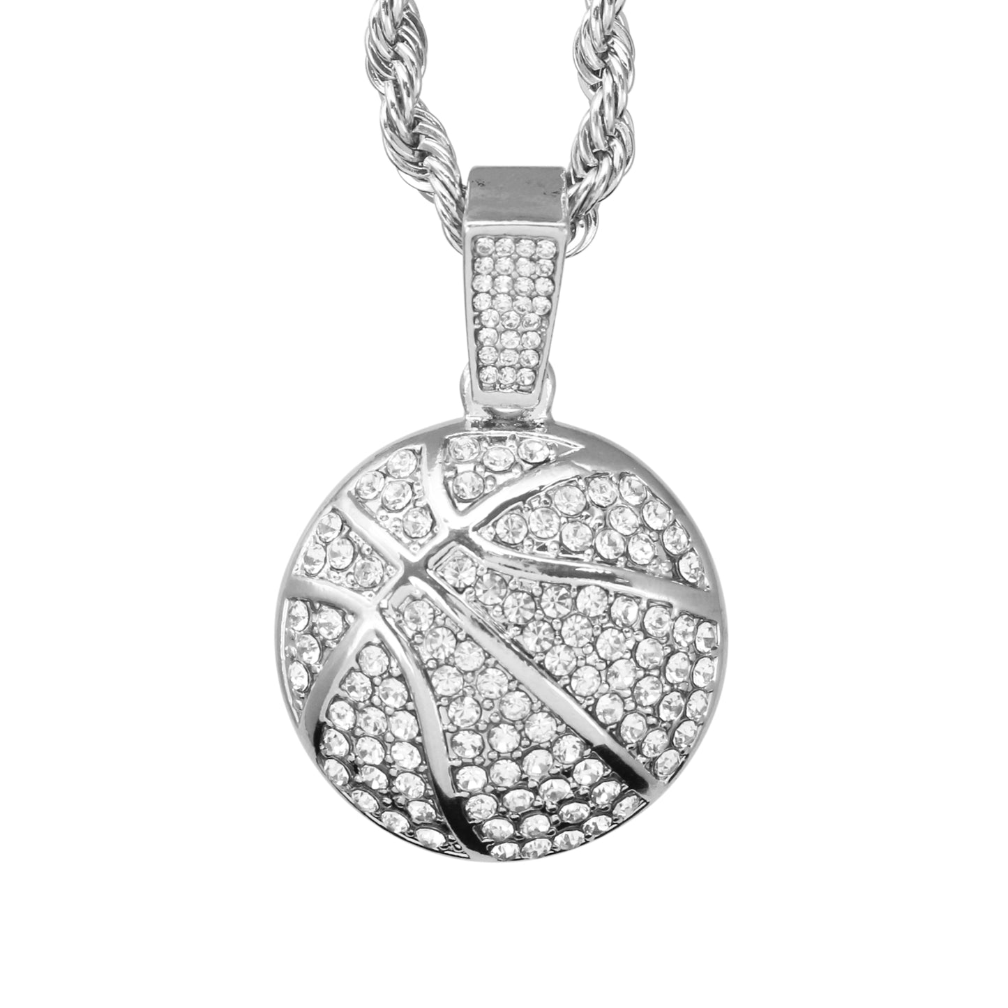 Iced Medium Basketball Pendant with 4mm Rope Chain 24" - HC-1782