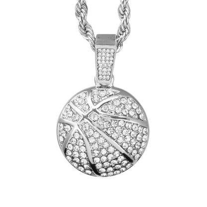 Iced Medium Basketball Pendant with 4mm Rope Chain 24" - HC-1782