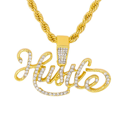 Iced Medium Hustle Pendant with 4mm Rope Chain 24" - HC-1902