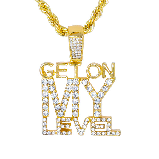 Iced Medium Get On My Pendant with 4mm Rope Chain 24" - HC-1903*