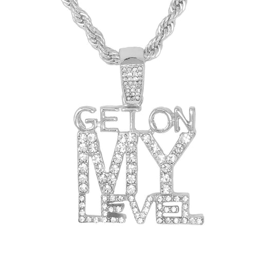 Iced Medium Get On My Pendant with 4mm Rope Chain 24" - HC-1903*