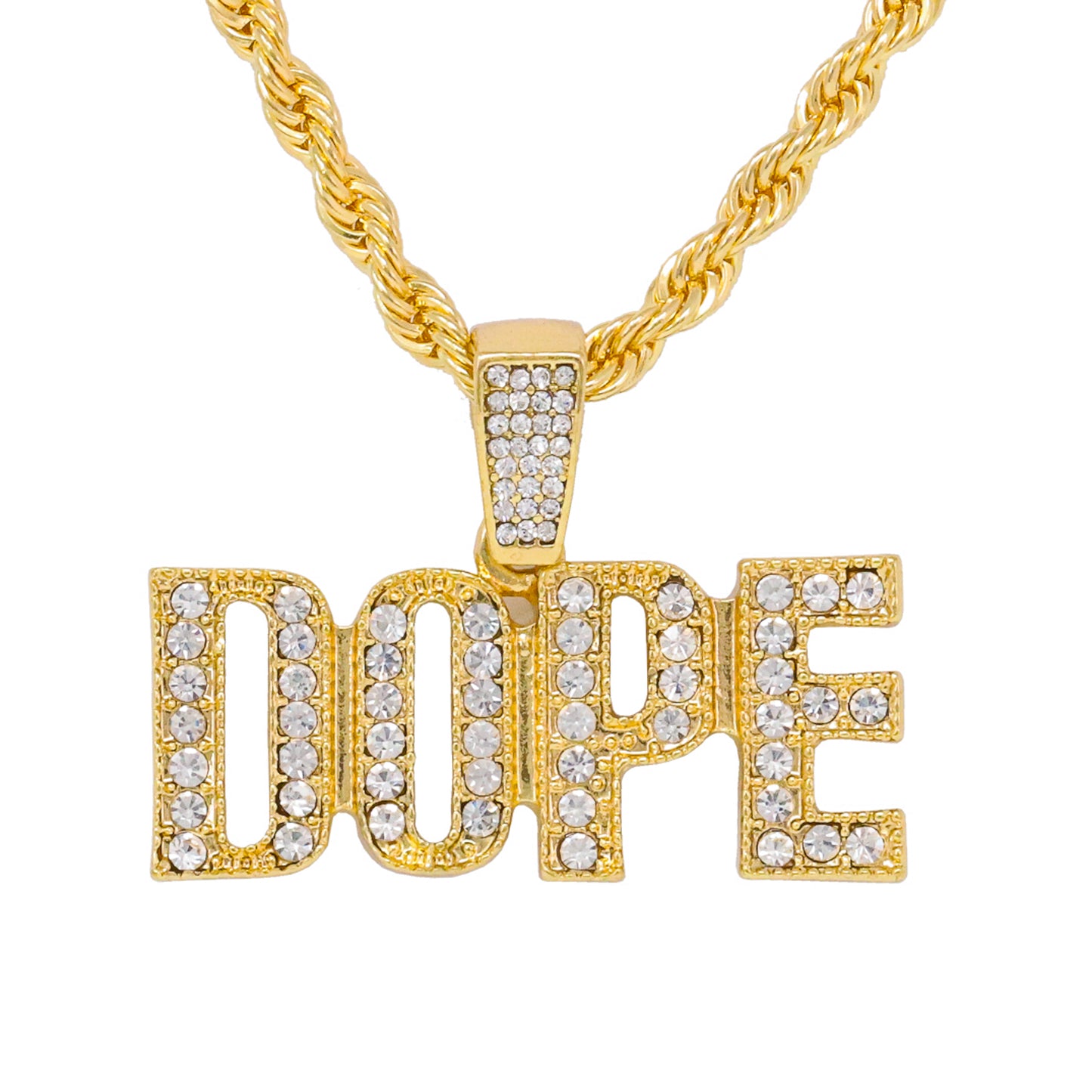 Iced Medium Dope Pendant with 4mm Rope Chain 24" - HC-1904*
