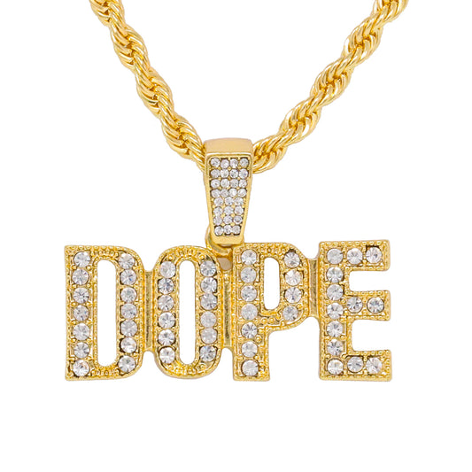 Iced Medium Dope Pendant with 4mm Rope Chain 24" - HC-1904*