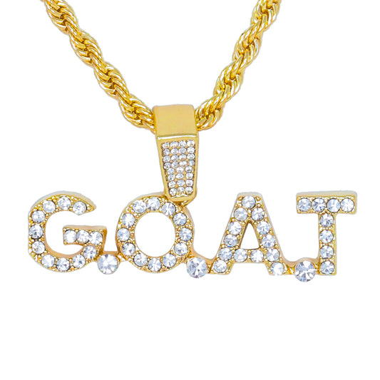Iced Medium G.O.A.T. Pendant with 4mm Rope Chain 24" - HC-1907