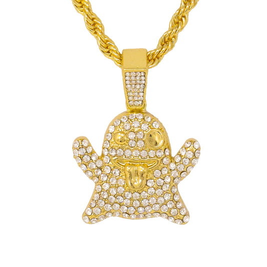 Iced Medium Ghost Pendant with 4mm Rope Chain 24" - HC-1910*