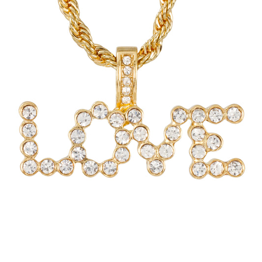 Iced Medium Love Pendant with 4mm Rope Chain 24" - HC-1911*