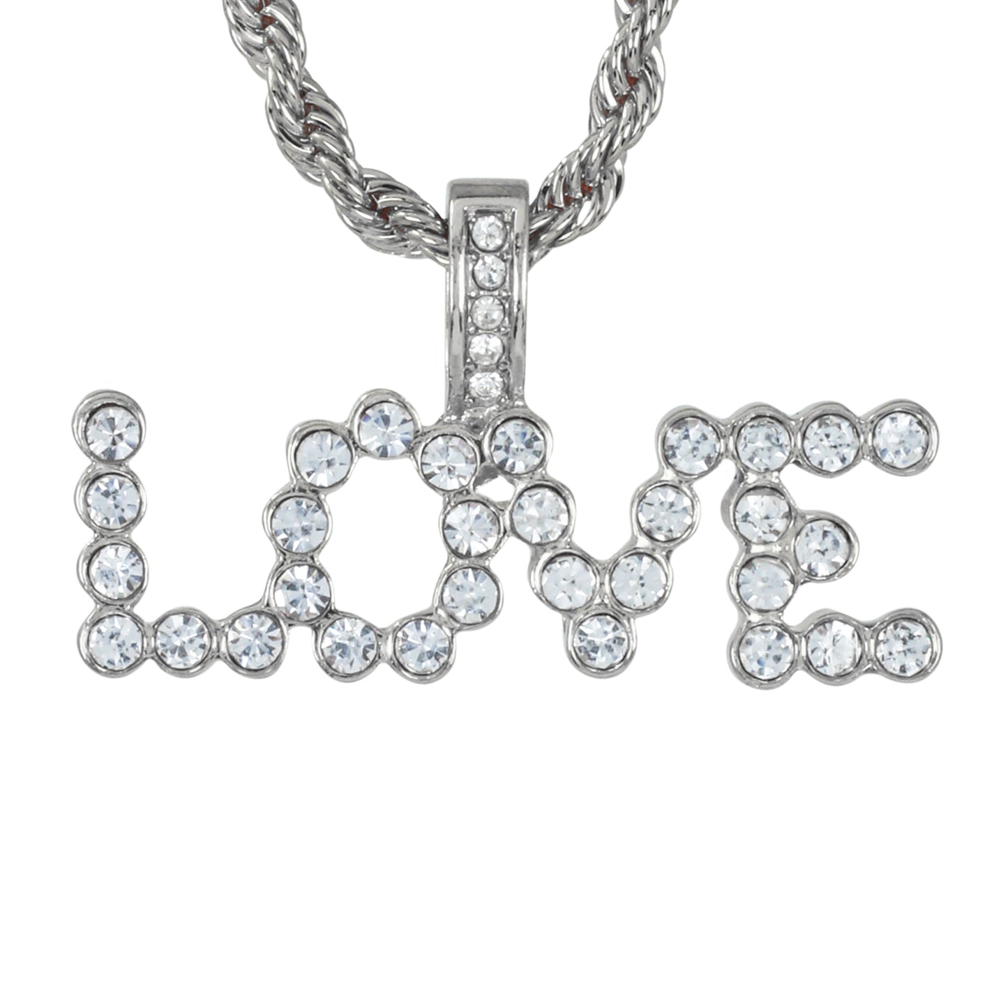 Iced Medium Love Pendant with 4mm Rope Chain 24" - HC-1911*