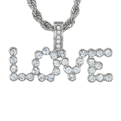 Iced Medium Love Pendant with 4mm Rope Chain 24" - HC-1911*