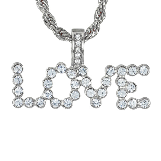 Iced Medium Love Pendant with 4mm Rope Chain 24" - HC-1911*