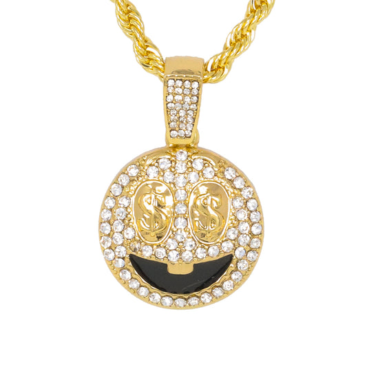 Iced Medium Emoji Pendant with 4mm Rope Chain 24" - HC-1913*