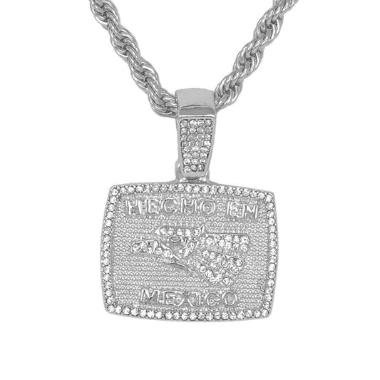 Iced Medium Hecho En Mexico Pendant with 4mm Rope Chain 24" - HC-1916