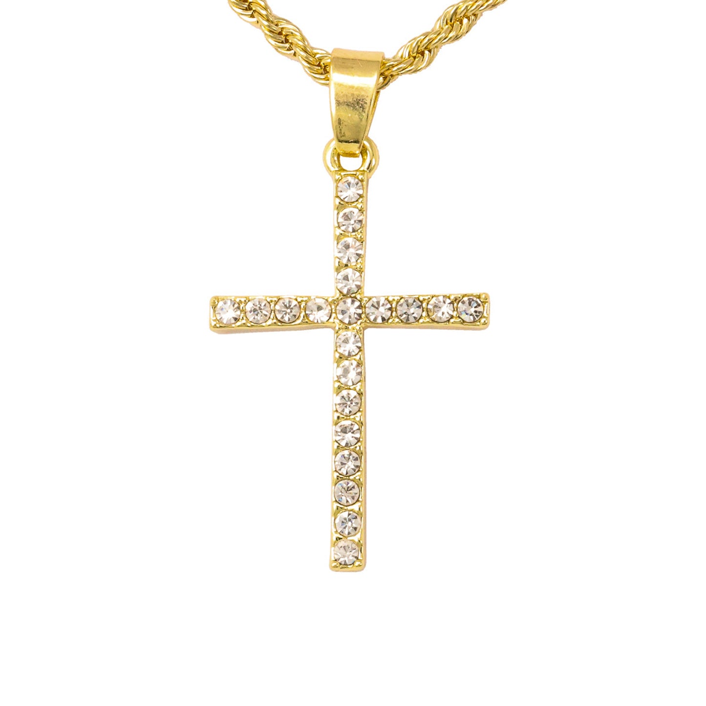 Iced Mini Cross Pendant with 3mm Rope Chain 24" - HC-201