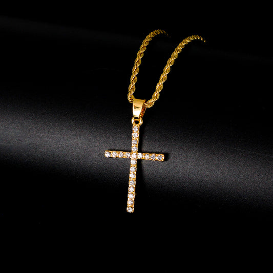 Iced Mini Crown Pendant with 3mm Rope Chain 24" - RC-201