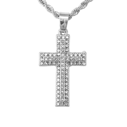 Iced Mini Cross Pendant with 3mm Rope Chain 24" - HC-203