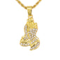 Iced Mini Praying Hands Pendant with 3mm Rope Chain 24" - HC-212