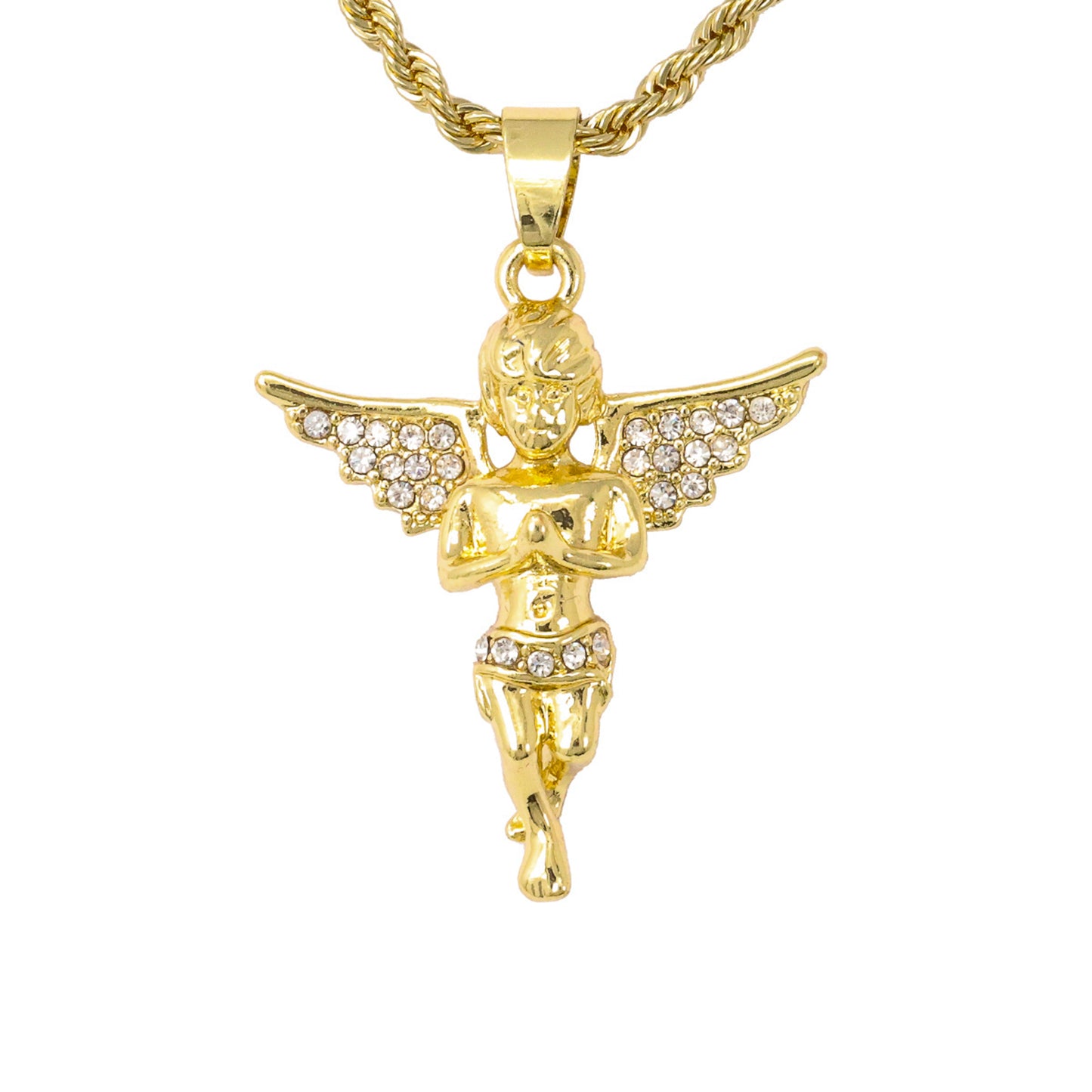 Iced Mini Angel Pendant with 3mm Rope Chain 24" - HC-214