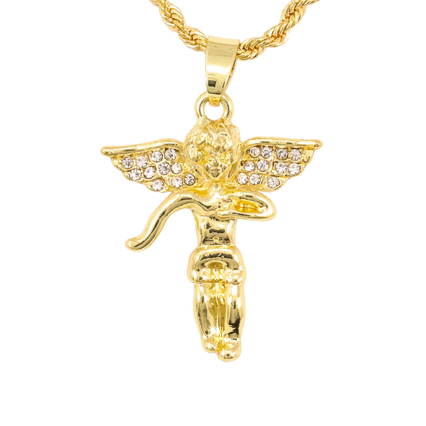 Iced Mini Angel Pendant with 3mm Rope Chain 24" - HC-215**