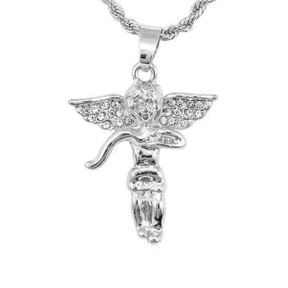 Iced Mini Angel Pendant with 3mm Rope Chain 24" - HC-215**