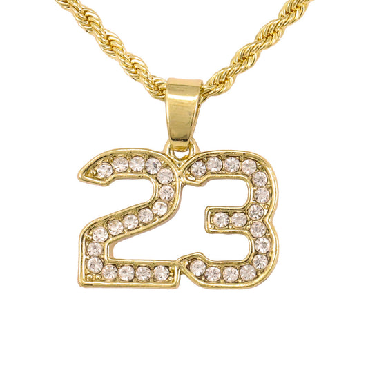 Iced Mini 23 Pendant with 3mm Rope Chain 24" - HC-216