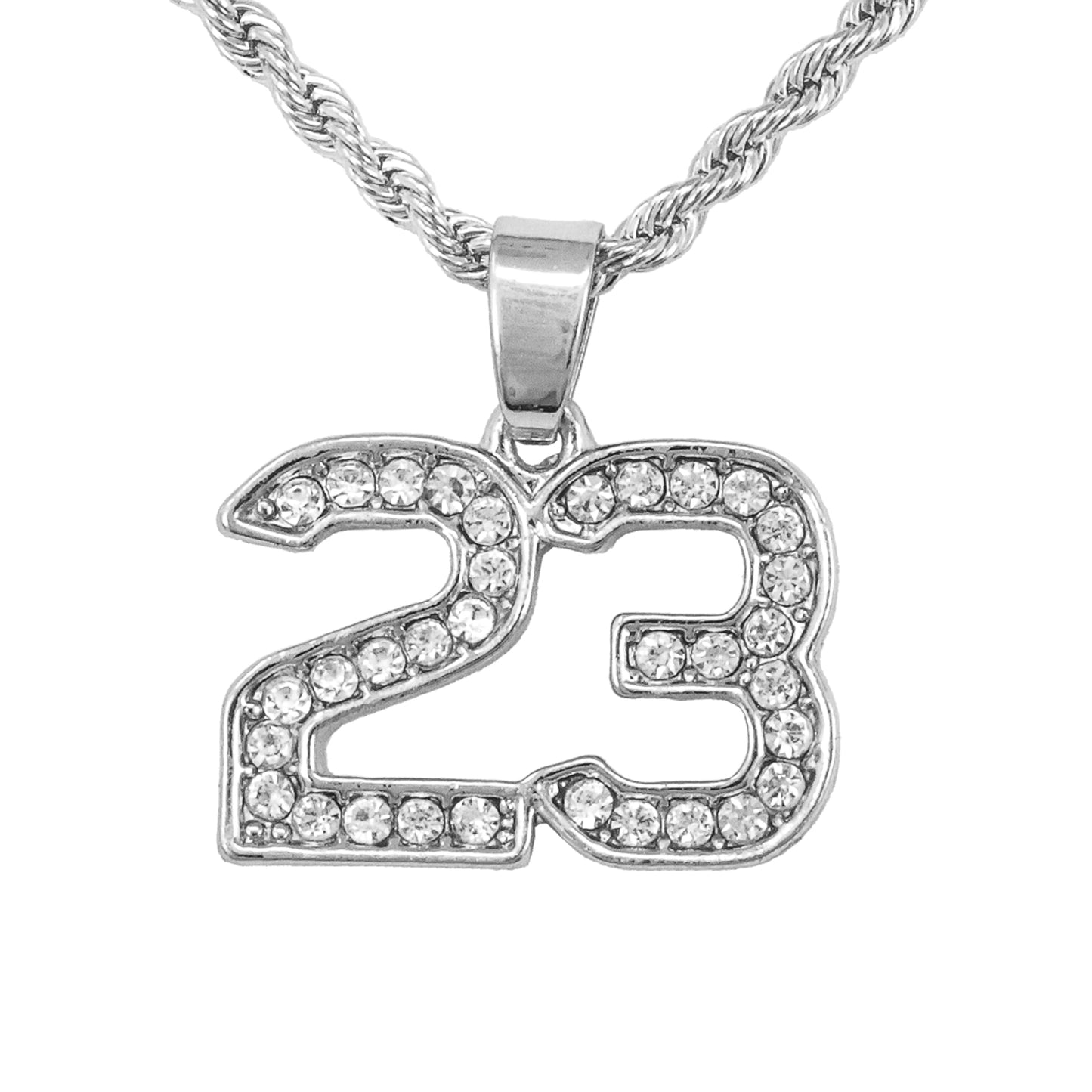 Iced Mini 23 Pendant with 3mm Rope Chain 24" - HC-216