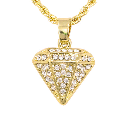 Iced Mini Diamond Pendant with 3mm Rope Chain 24" - HC-218