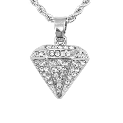 Iced Mini Diamond Pendant with 3mm Rope Chain 24" - HC-218