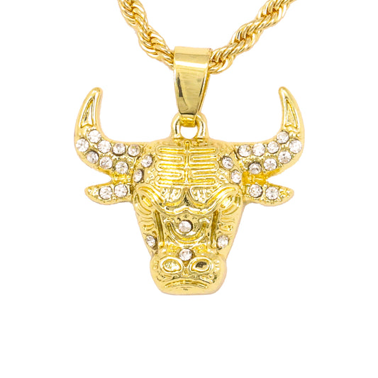 Iced Mini Bull Pendant with 3mm Rope Chain 24" - HC-219