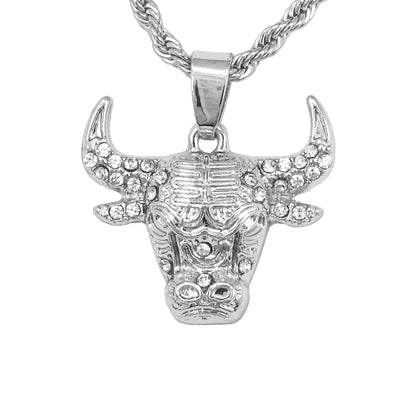Iced Mini Bull Pendant with 3mm Rope Chain 24" - HC-219