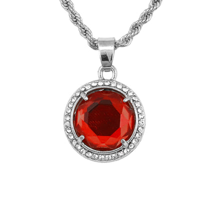 Iced Mini RubyStone Pendant with 3mm Rope Chain 24" - HC-220