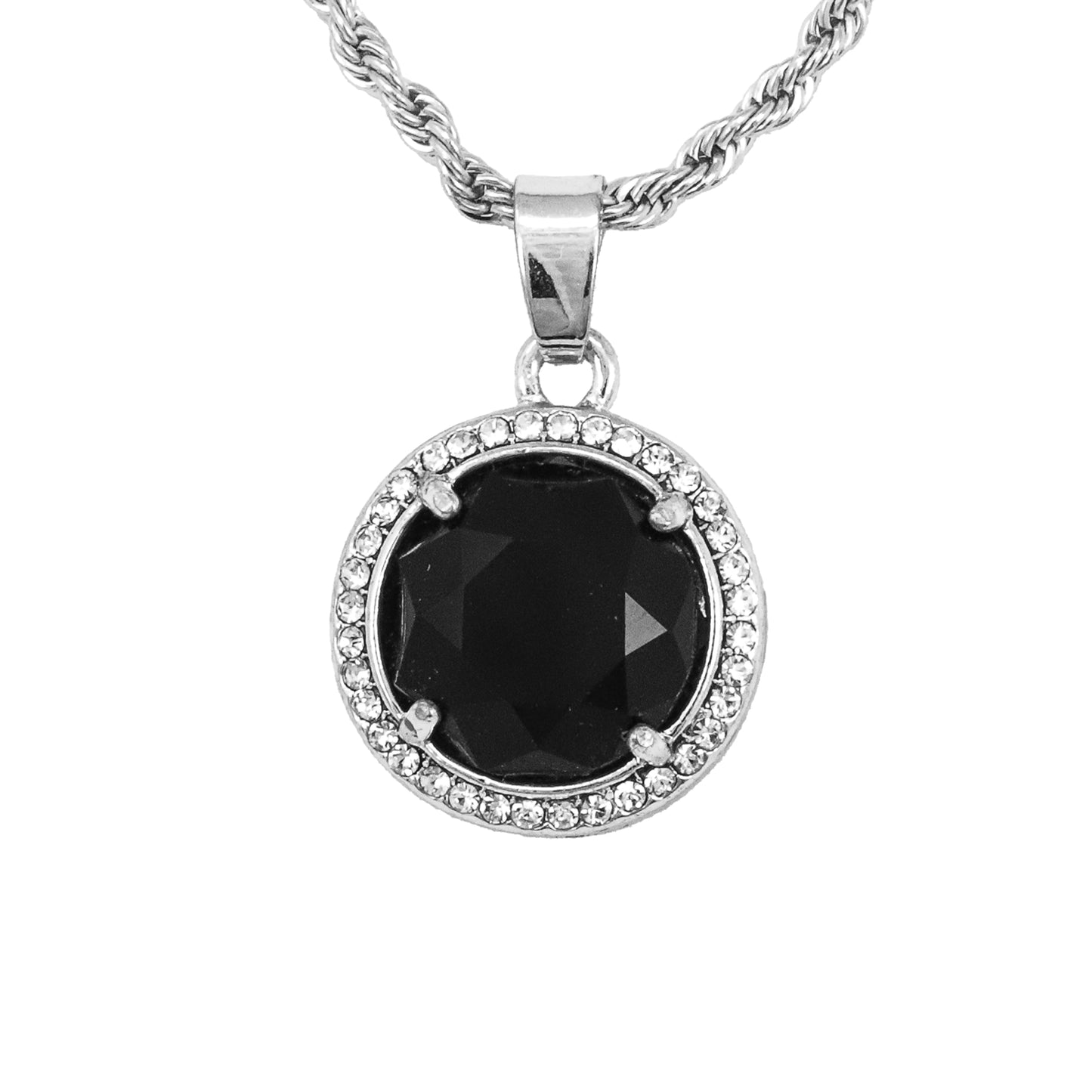 Iced Mini Black Stone Pendant with 3mm Rope Chain 24" - HC-221**