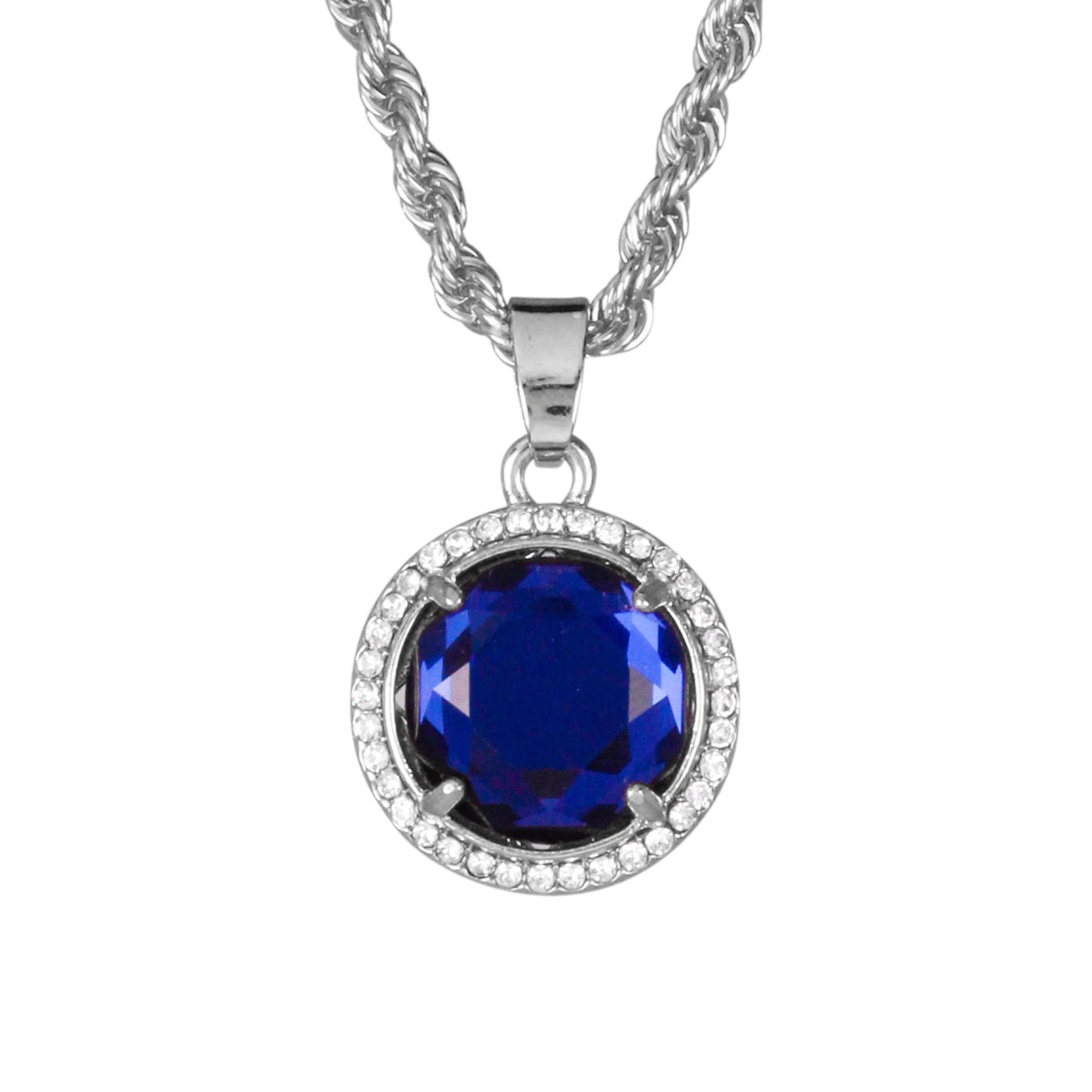 Iced Mini Stone Pendant with 3mm Rope Chain 24" - HC-222**