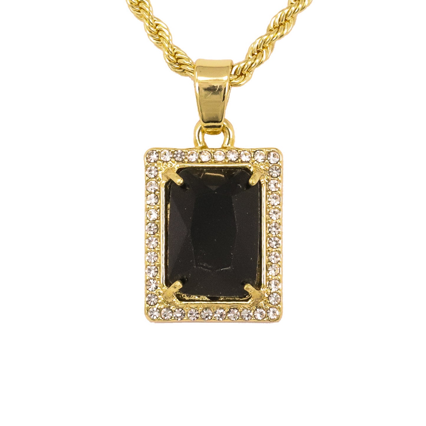 Iced Mini Black Stone Pendant with 3mm Rope Chain 24" - HC-224**
