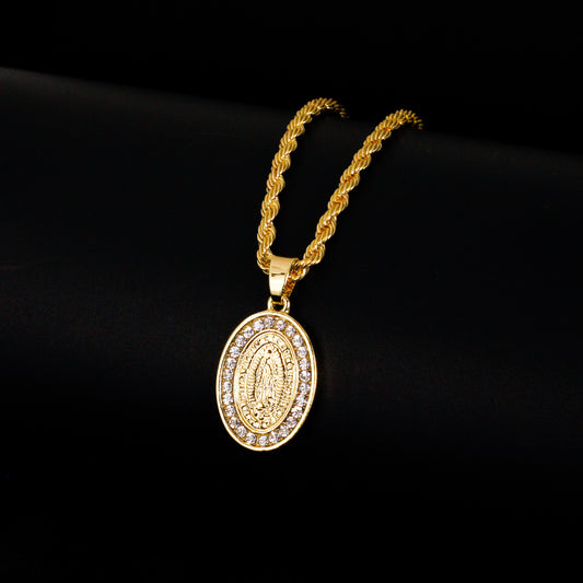 Iced Mini Guadalupe Pendant with 3mm Rope Chain 24" - HC-226