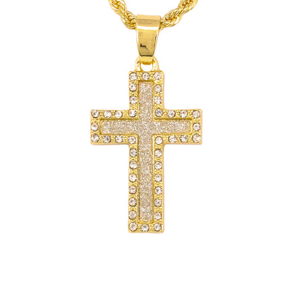 Iced Mini Cross Pendant with 3mm Rope Chain 24" - HC-227