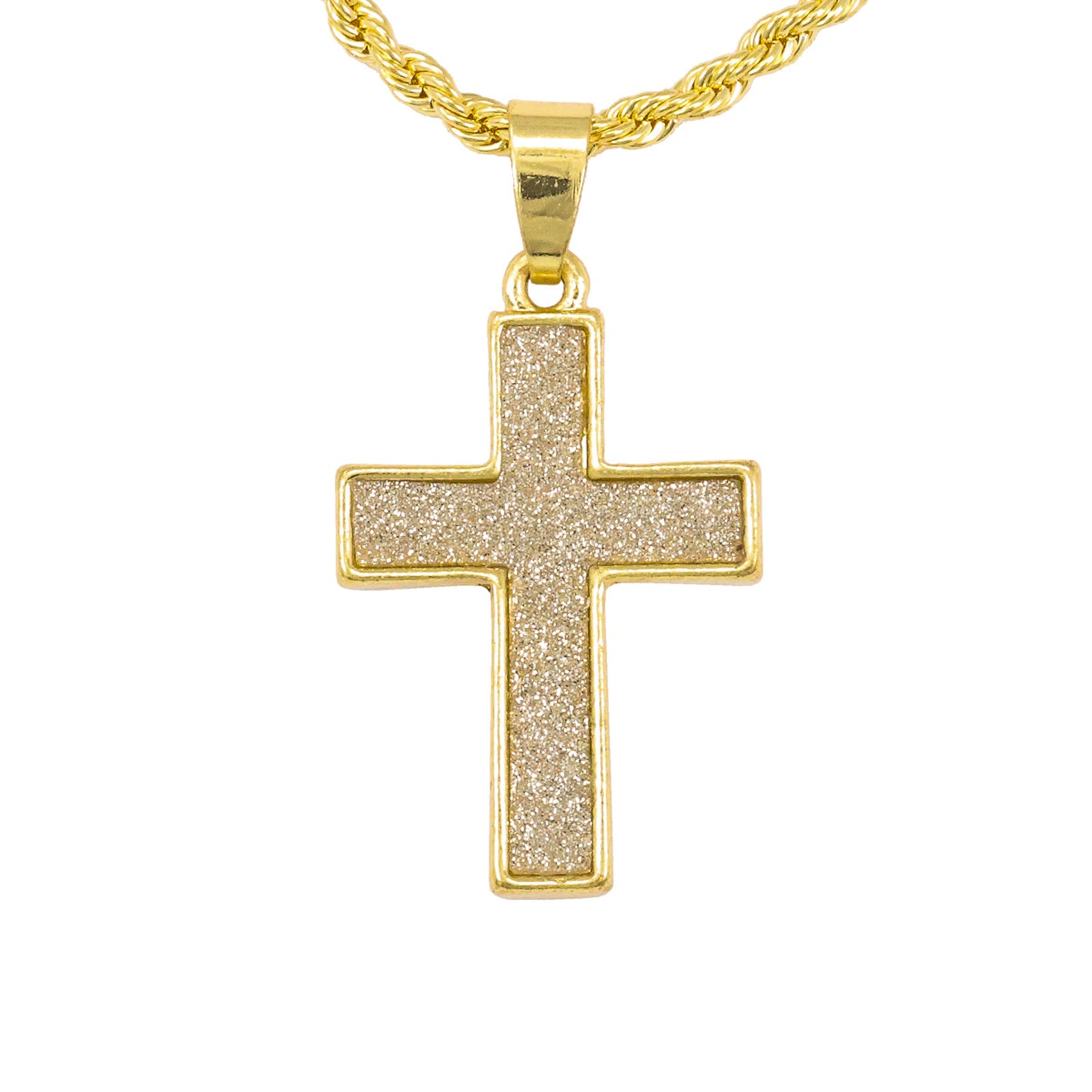 Iced Mini Cross Pendant with 3mm Rope Chain 24" - HC-228**